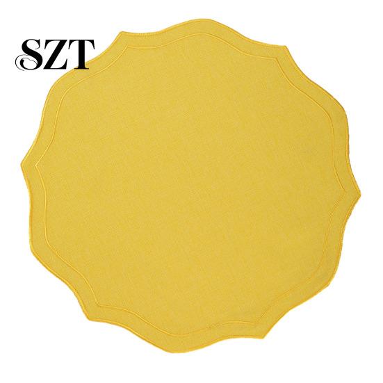 Embroidery Placemat Linen Placemats with Overlocking Dining Durable Wavy Edge Anti-Slip Table Protector for Hotel Restaurant Kitchen Non-fray