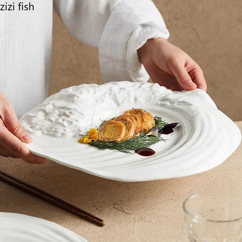 Stone Pattern Mountain Sea Plate Ceramic Special Shaped Tableware Dessert Plate Snack Plate Sushi Plates Artistic Tableware
