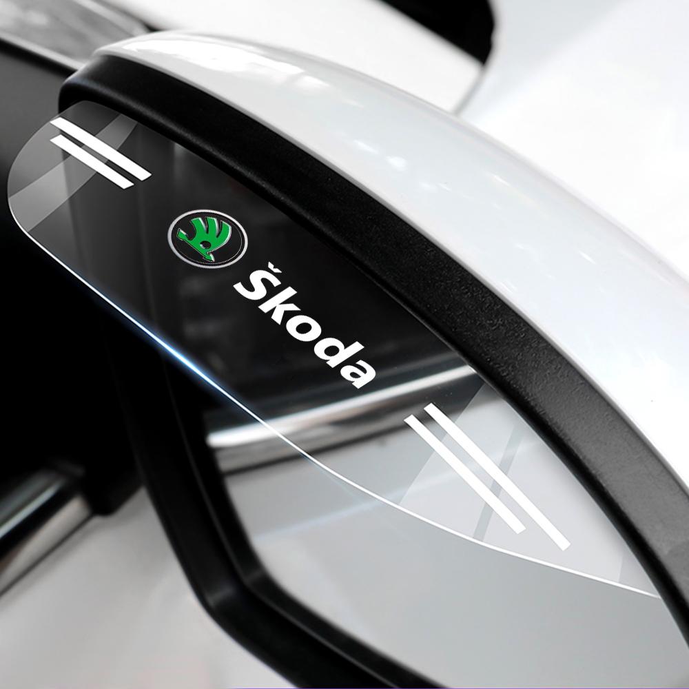 2Pcs Car Rearview Mirror Rain Eyebrow Sun Shade Protector Sticker For Skoda Octavia 2 3 A7 Fabia Rapid Superb Scala Kamiq Karoq