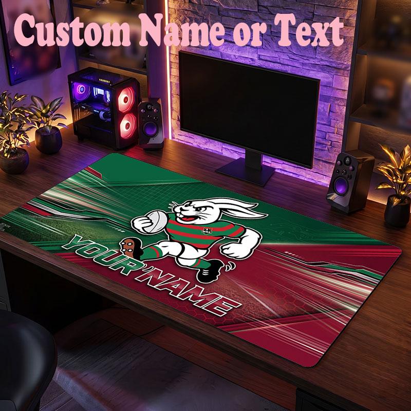 South Sydney Rabbitohs Customized Name Text Mouse Pad, Large Desk Mouse Mat Personalized Home Office Present