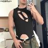 Men Sexy Sleeveless Hollow Out Slim Party Fitted Short Tank Tops