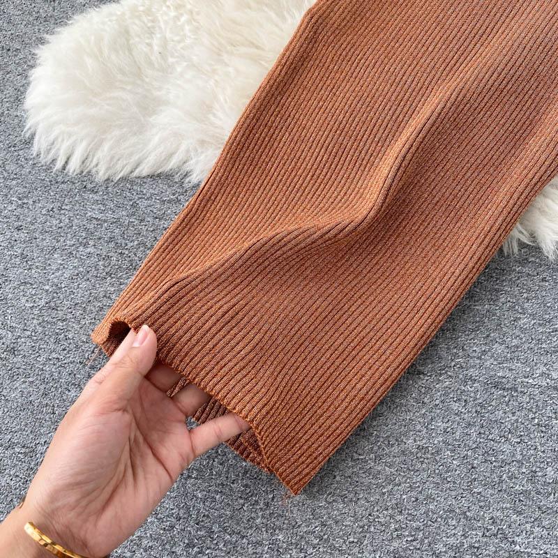 Весенний новый модный костюм в иностранном стиле с v-образным вырезом и рукавами «летучая мышь», вязаный свитер, женская юбка с высокой талией и запахом, комплект из двух предметов