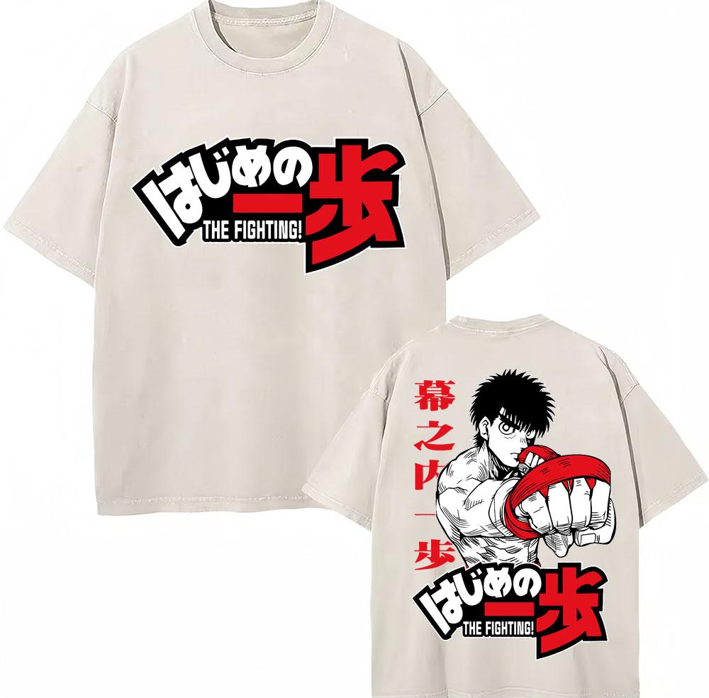 Винтажные выстиранные футболки Аниме Hajime No Ippo Боксерский зал Камогавы Макуноучи KGB Футболки Унисекс Женские Свободные Хлопковые Летние Футболки