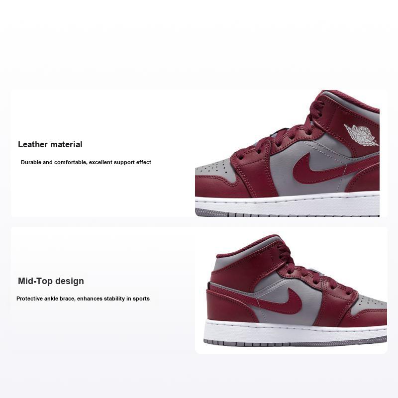 Кроссовки Air Jordan 1 Mid GS Cherrywood Red для детей, Серо-бетонный Белый DQ8423-615