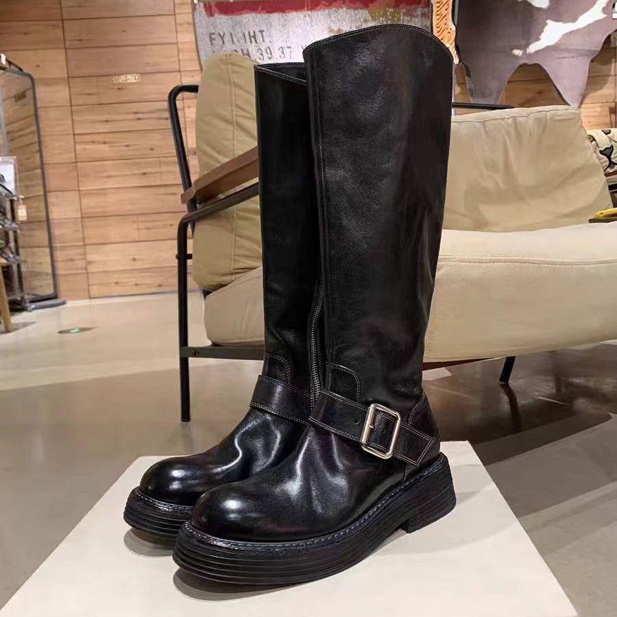 Новое место виноград мать ретро пряжка ремня ботинки мартин толстая подошва вымытая лошадиная кожа круглый носок толстый каблук полусапоги дети