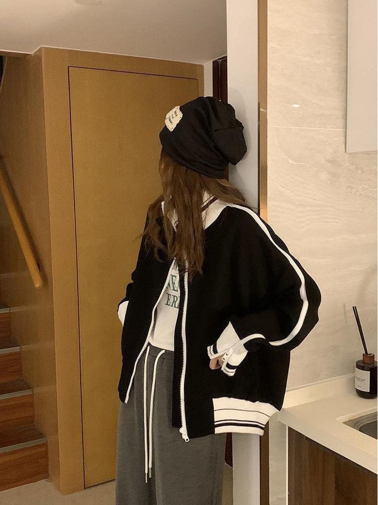 Women's Petite College Style Fleece Baseball Jacket - Cozy, Loose, Casual for Autumn/Winter