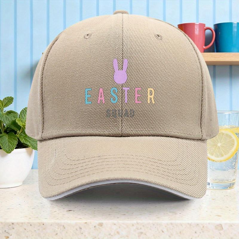 Easter Squad Bunny Graphic Baseball Cap Polyester Casual Sun Hat for Unisex Adults