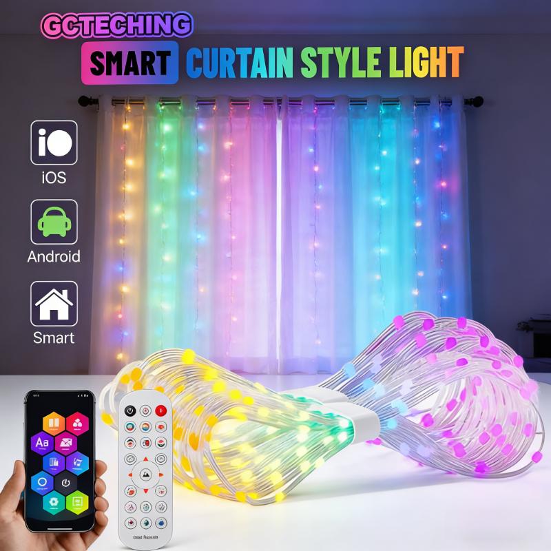 Умные гирлянды-шторы 400 светодиодов, Bluetooth-приложение, RGB-гирлянды, светодиодные гирлянды с DIY-синхронизацией по музыке для украшения окна, спальни