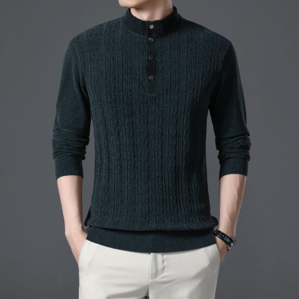 Осенний новый трикотаж из синели, мужская мода, однотонный свитер с воротником-стойкой, длинный рукав, тонкий мужской свитер