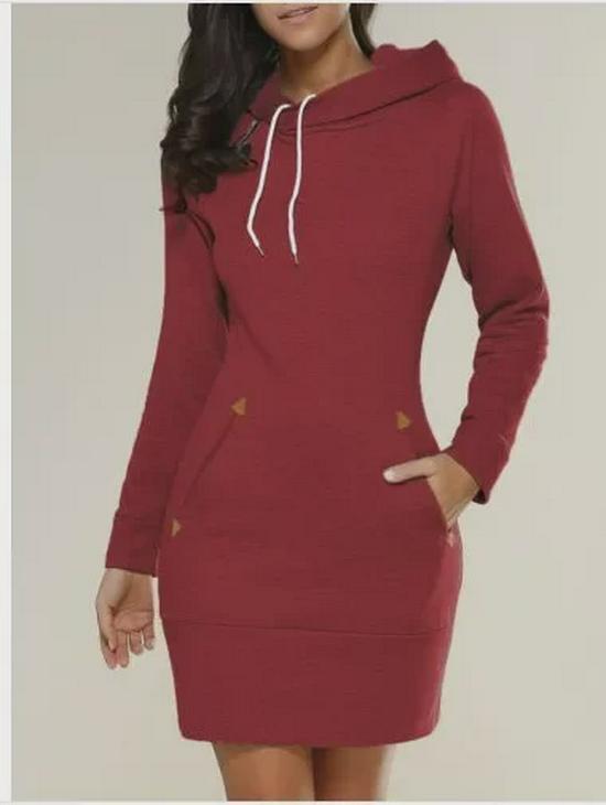 Hooded Zipper Pullover Mid-Length Sweater Dress - New Style