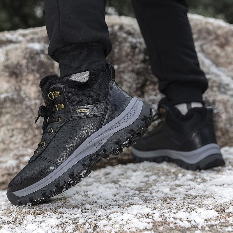 Зимние ботинки для снега для мужчин, водонепроницаемые, теплые, с меховой подкладкой, удобные, со шнуровкой, походные ботинки, нескользящие, по щиколотку, мужские походные рабочие ботинки с высоким берцем