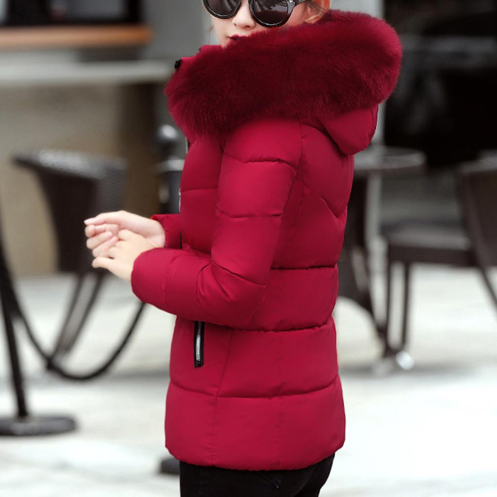 Fashion Women Winter Warm Hooded Cotton Winter Jacket Solid Long-Sleeved Coat
