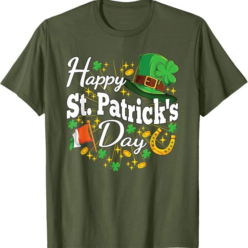Happy St Patricks Day Shamrock Irish Men Women Crewneck T-Shirt Regular Short Sleeve Fashion Casual Style Adult Streetwear