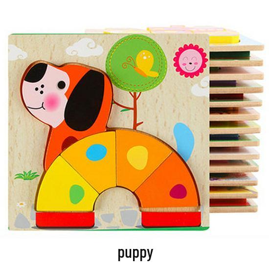 Утолщенная 3D деревянная головоломка «Животные и Транспорт» - Обучающие кубики для младенцев