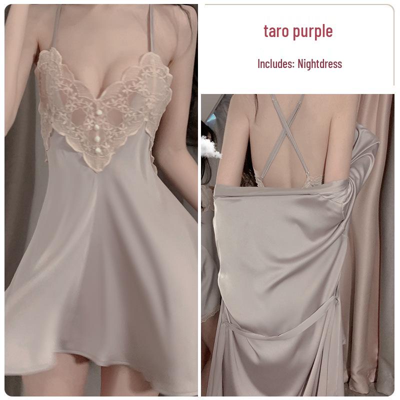 Элегантный кружевной пижамный комплект для весны/лета: Ночная сорочка-майка с открытой спиной и кардиган