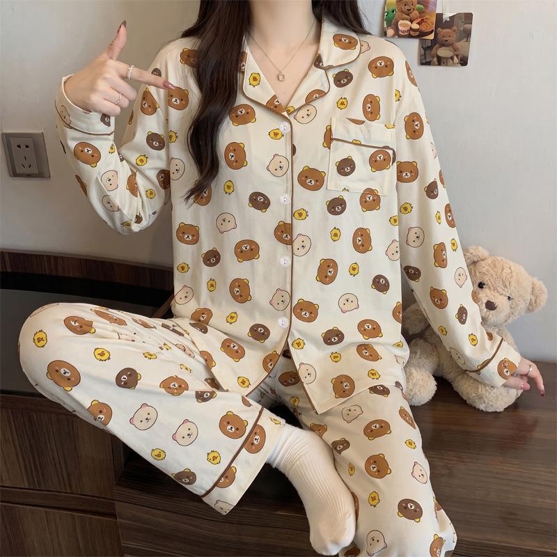Retro puppy stars ins girl pajamas casual loungewear long sleeves trousers set can be worn outside