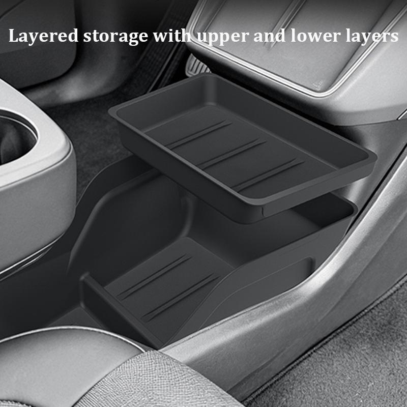 Center Console Lower Storage Box For Tesla Model Y Standard RWD 2026 Organizer Tray TPE Storage Container Interior Accessories