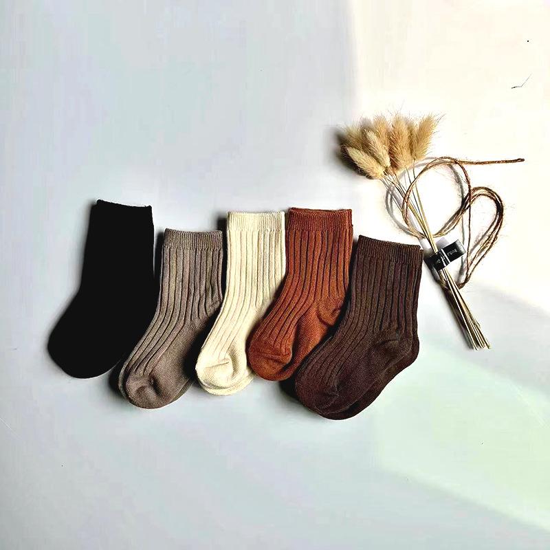 Детские школьные носки, модные однотонные полосатые носки до середины икры для маленьких мальчиков и девочек, ретро весенне-осенние хлопковые детские носки