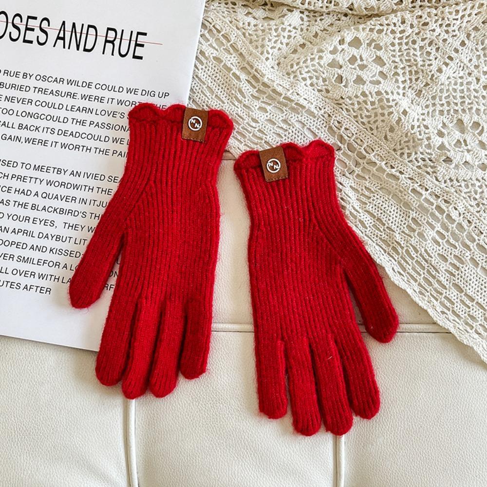 Lace Cashmere Open Finger Warm Gloves  Electric Bike Gloves  Autumn and Winter