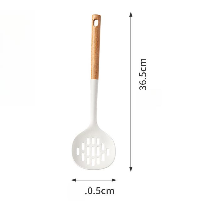 Food Grade Silicone Kitchen Utensils Set Beech Wood Handle Heat Resistant Non-Stick Cookware Spatula Spoon Whisk Tongs