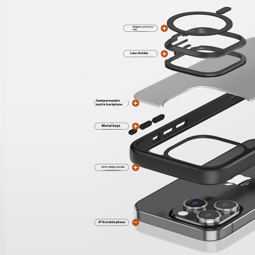 For iPhone 16 Pro Max Magnetic Case Anti Drop TPU + PC Phone Cover with Lens Frame Kickstand