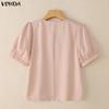 VONDA Женская блузка с лацканами, короткими рукавами, пуговицами, бантом, повседневная, укороченная