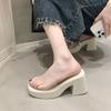Open-toed Thick-soled Outer Slippers Women's Fashion Muffin One-word Drag 2025 New Summer Transparent High-heeled Fairy Sandals