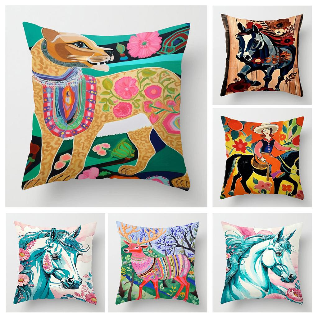 Чехол для подушки с геометрическим рисунком животных 18x18 дюймов, напечатанный чехол для подушки, можно стирать в стиральной машине, украшение для домашнего дивана 45x45 см