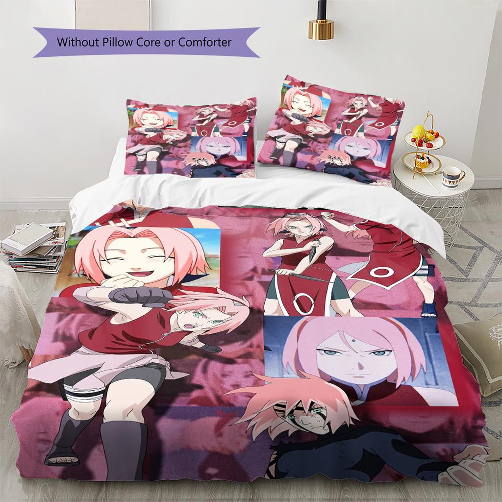 Постельное белье с рисунком Харуно Сакуры из аниме Наруто, Декор для дома, Подарок на день рождения (1 пододеяльник + 2 наволочки, без наполнителя)