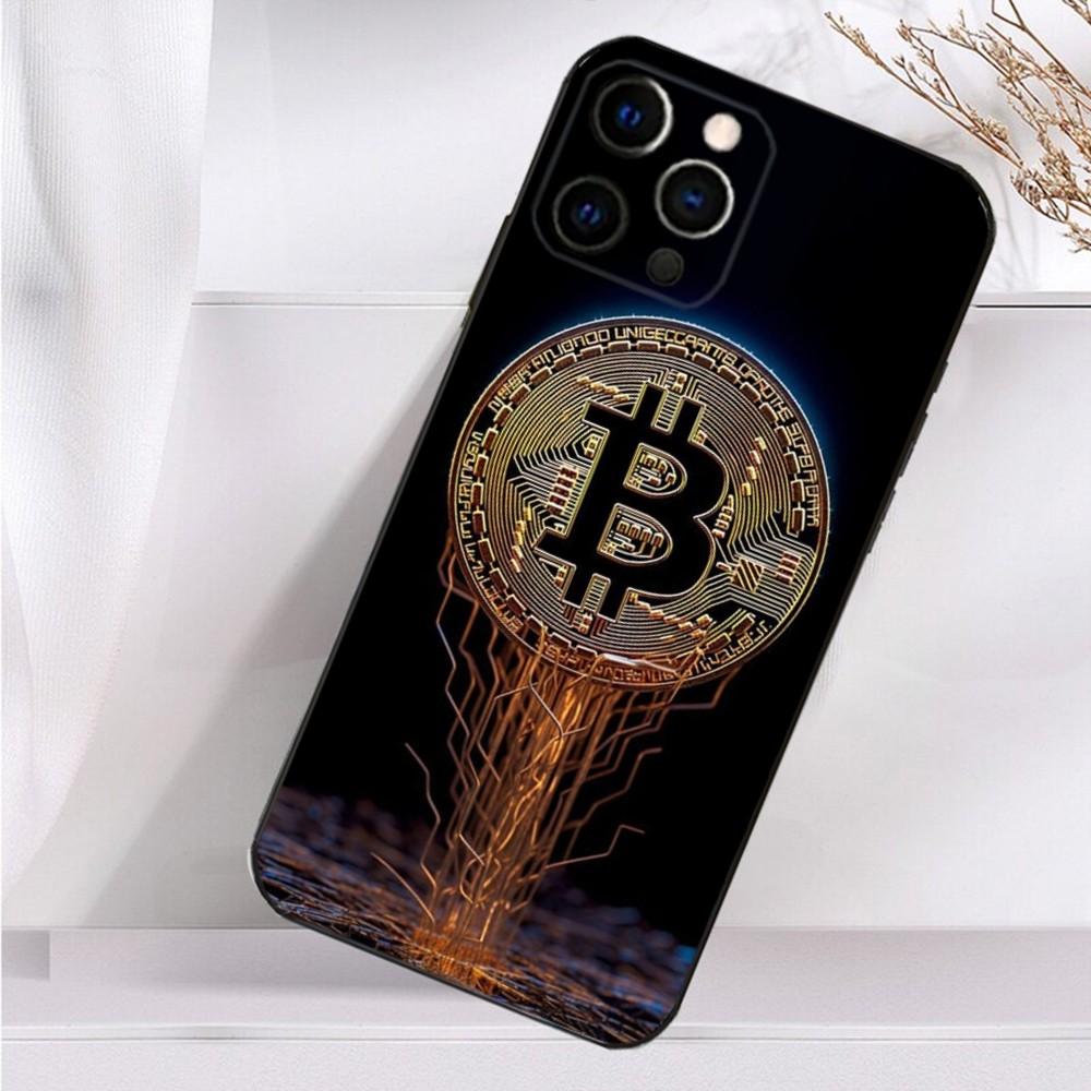 Чехол для телефона с изображением цифровой валюты Bitcoin для iPhone 16,15,14,13,12,11 Plus,Pro Max,XS,X,XR,SE,Mini,8,7 Мягкий силиконовый черный чехол
