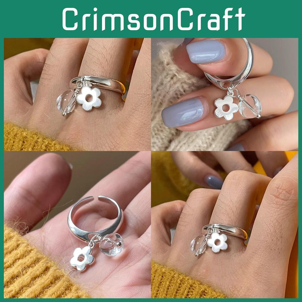 Элегантное регулируемое кольцо с цветком из натурального белого кристалла для женщин, стильный минималистичный дизайн