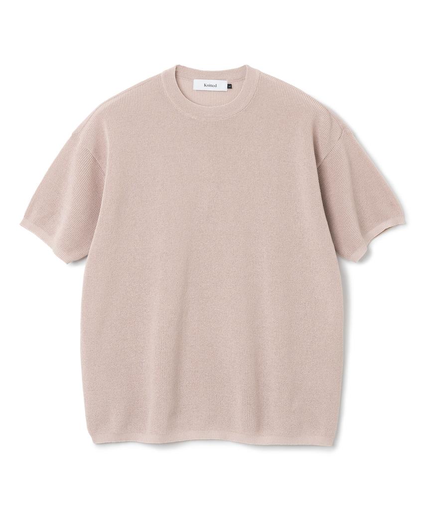 KNITTED Coolever Round Short Sleeve Knit Tee Pink