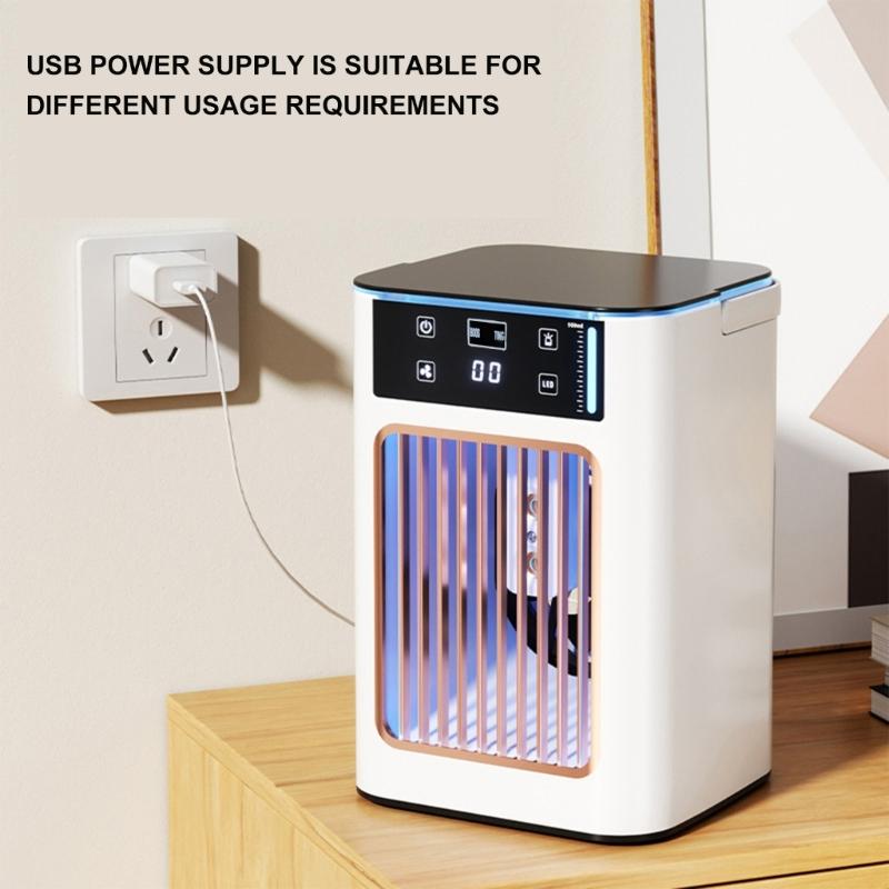 Маленький настольный кондиционер USB-машина для охлаждения воздуха 3 скорости 7 светодиодных огней для дома, офиса, общежития, персональное охлаждение