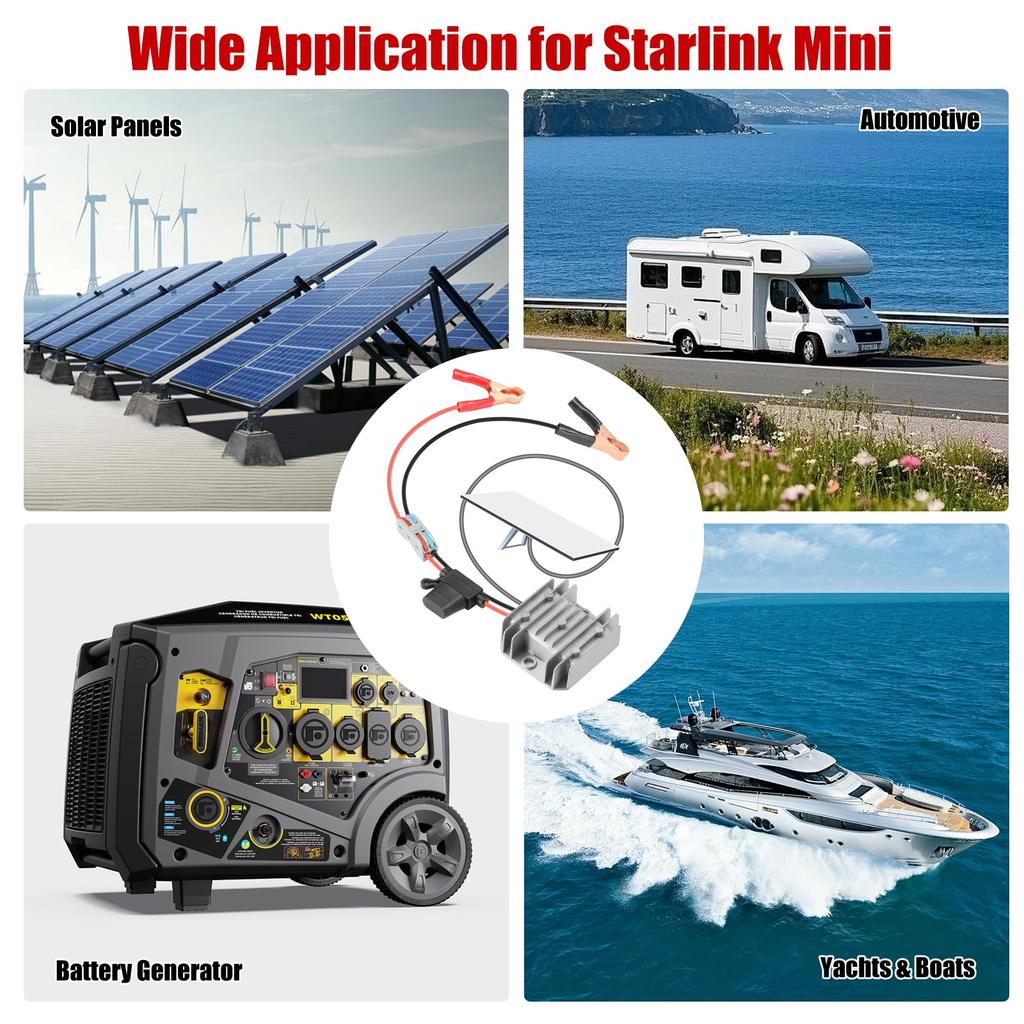 Специальный повышающий преобразователь Starlink Mini, 12В24В до 30В, 3,5А, с зажимом-розеткой, пыле- и ударопрочная конструкция для автомобилей, кемперов и лодок, для улицы