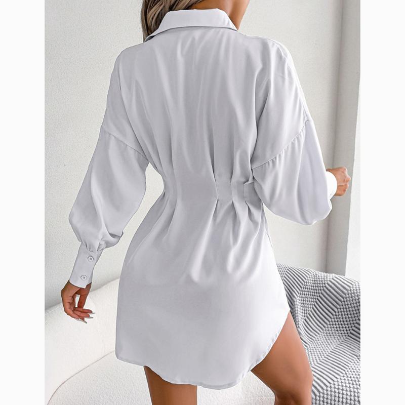 Повседневное однобортное асимметричное короткое платье с рукавами-фонариками, женское тонкое офисное платье с поясом, однобортное платье, женская одежда 24117