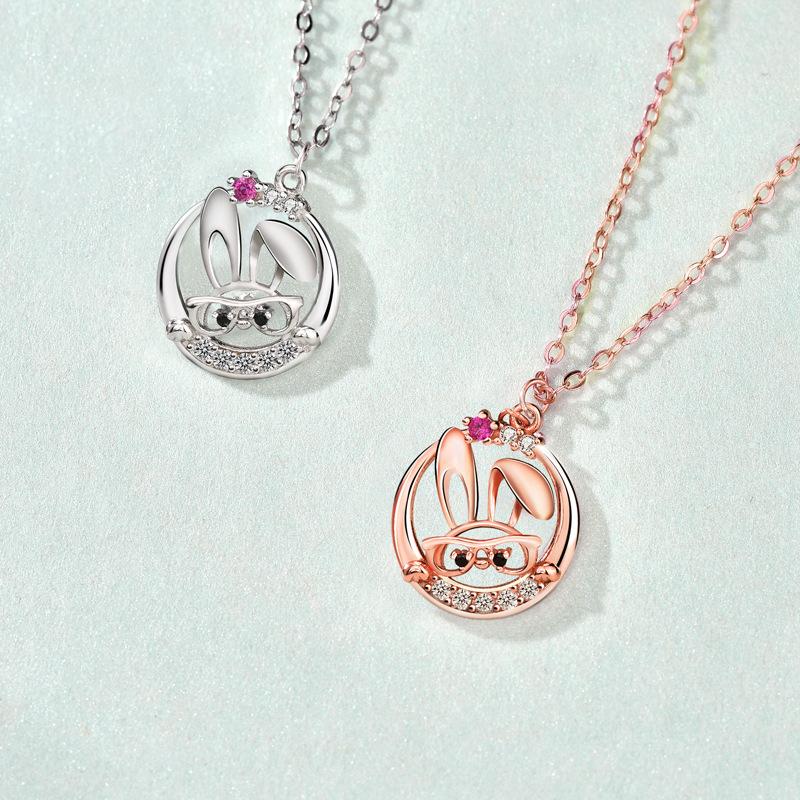 Оригинальное инкрустированное цирконием ожерелье в корейском стиле Mori Cute Rabbit Sterling Silver 925 Personality Clavicle Chain