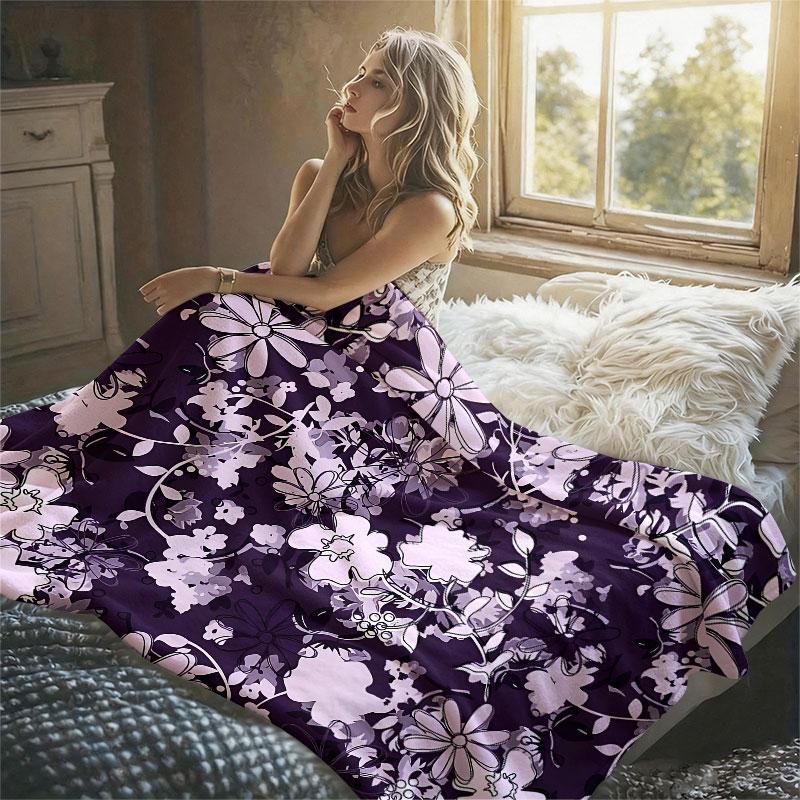 Lilac Flowers Dark Purple Flannel Blanket Perfect for Sofa Office Bed Travel Sleep Read Relax Camping Four Season Use