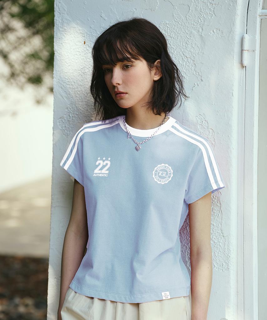 THE GREEN LAB Soccer Football Color Block Short Sleeve T-Shirt [White-Black]