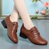 Spring Woman Lace-up Premium Breathable Leather Shoes Retro Casual Comfortable Versatile Soft Sole Square Heel Shoes