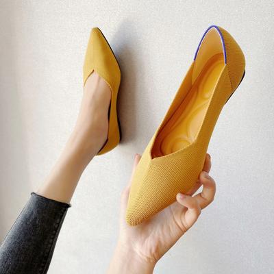 2024 Новые женские туфли, модные трикотажные балетки с острым носком, дышащие мокасины из сетки, удобные рабочие туфли с мягкой подошвой