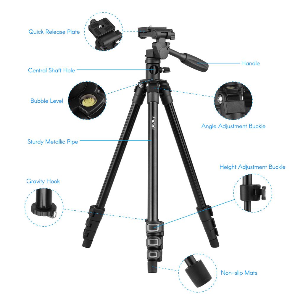 Q160HA Professional Video Tripod Horizontal Mount Heavy Duty Camera Tripod with 3-Way Pan