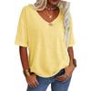 Women Fashion V Neck Tee Shirt Summer Casual Short Sleeve Top Loose Solid Color T-shirt