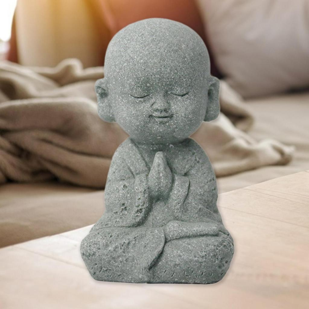 Cute Monk Buddha Statue Present Sculptures Resin Baby Monk Buddha Statue Monk Figurine for Garden Yoga Desktop Outdoor Decor