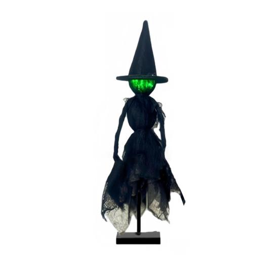 Halloween Witch Decoration Light Up Witch Figurine Spooky Witch Ornament with Glowing Face for Mantel Tabletop Shelf Decor