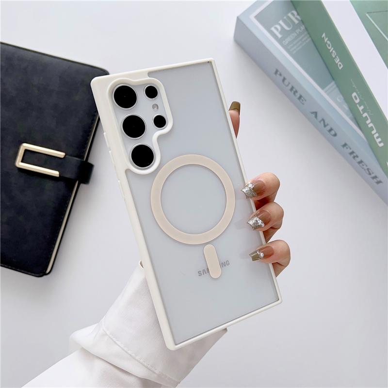 For Samsung Galaxy S25 Ultra Luxury Magsafe Magnetic Matte Frame Transparent Phone Case For Samsung S22 S23 S24FE S25 Plus Cover
