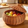 Круглая плетеная корзина для хранения из искусственного ротанга с крышкой