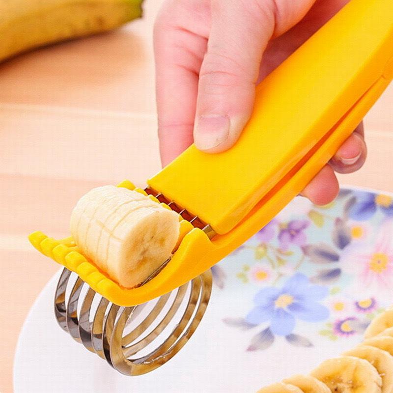 Stainless Steel Banana & Hot Dog Slicer - Yellow Flower Design Kitchen Tool