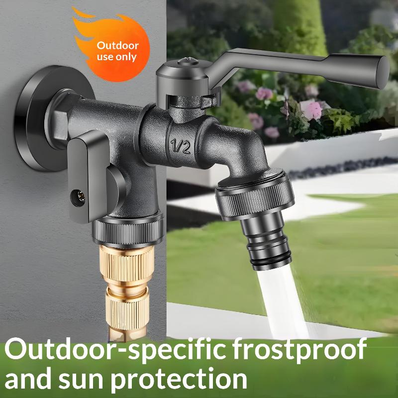 Outdoor Freeze Proof Zinc Alloy Dual Outlet Garden Water Faucet G1/2 Quick-connect Nipples Balcony Frost Protection Tap