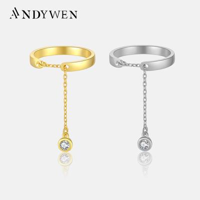 100% стерлингового серебра 925 пробы, золотой размер, регулируемая длинная цепочка с подвеской из циркона, женское кольцо 2023, роскошные изящные ювелирные изделия, подарок