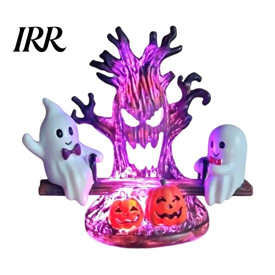 Creative Gothic Style Night Lamp Animated Seesaw Ghost Light, USB Powered 3D Cute LED Decoration with Warm Light Spooky Tree And Pumpkin Design,